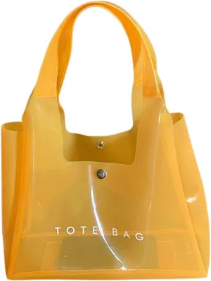 PVC Tote Bag Large Waterproof Kraft Paper Handbags with Zipper Pockets Handle for Women Work Beach Swimming