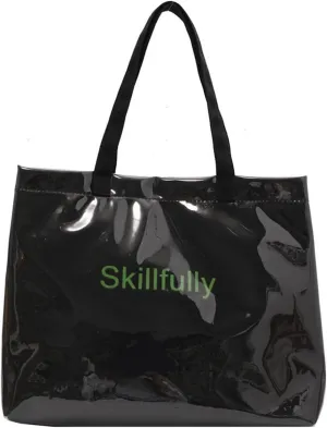 PVC Tote Bag Large Waterproof Kraft Paper Handbags with Zipper Pockets Handle for Women Work Beach Swimming