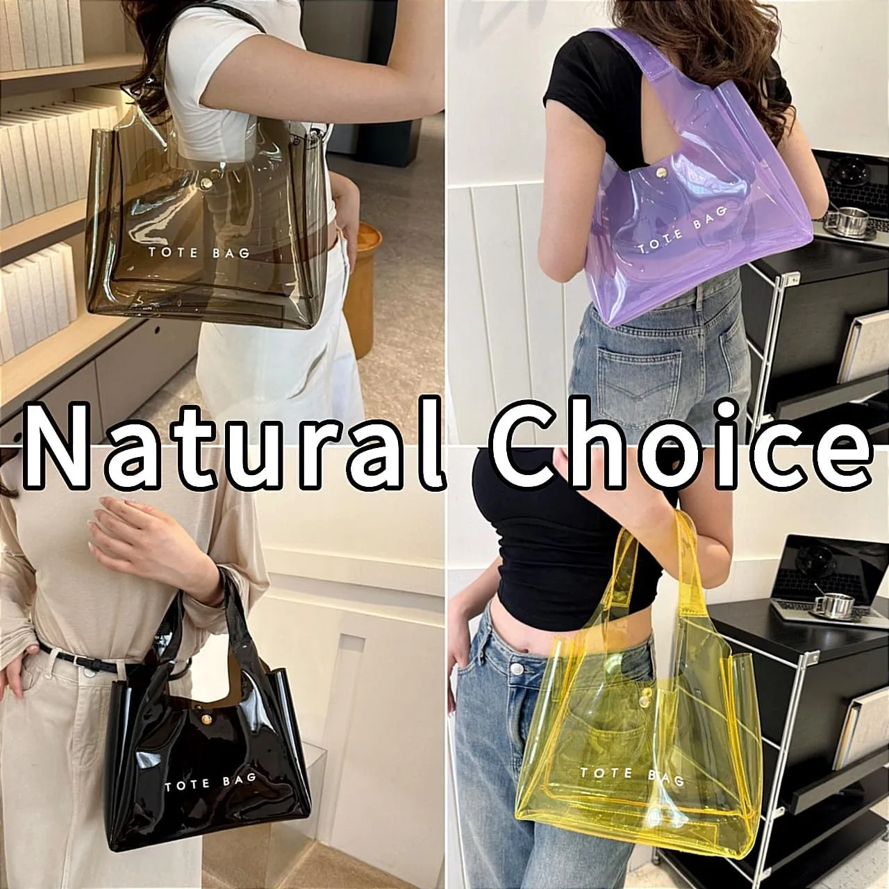 PVC Tote Bag Large Waterproof Kraft Paper Handbags with Zipper Pockets Handle for Women Work Beach Swimming