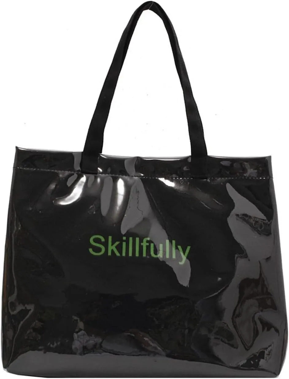 PVC Tote Bag Large Waterproof Kraft Paper Handbags with Zipper Pockets Handle for Women Work Beach Swimming