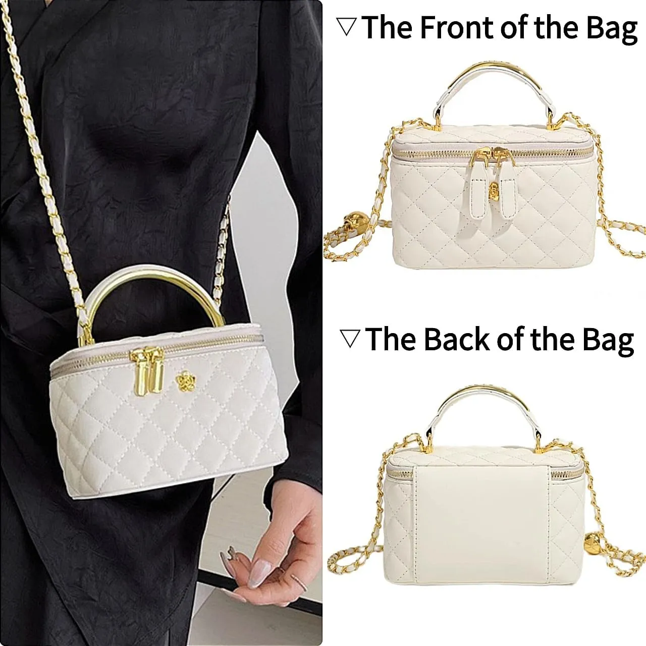 Quilted Crossbody Bags for Women Small Vintage Square Box Purse Boho Shoulder Handbags with Chain and Zipper