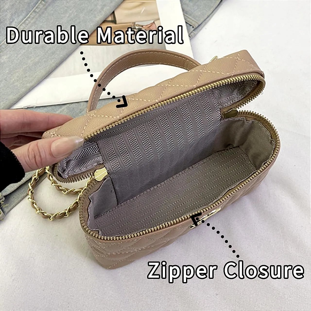 Quilted Crossbody Bags for Women Small Vintage Square Box Purse Boho Shoulder Handbags with Chain and Zipper