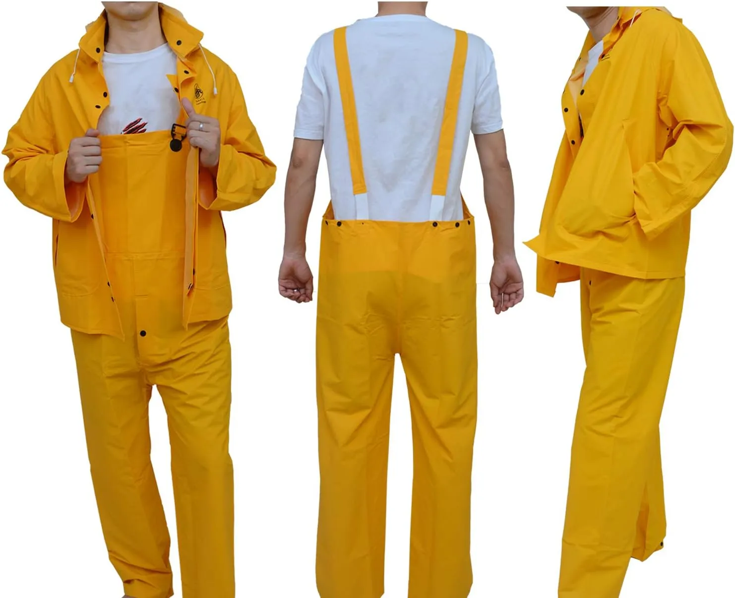 Rain Suit for Men Women Leathercraft Rain Gear Heavy Duty 3-Piece Commercial Rain Jacket with Bib Pants Overall