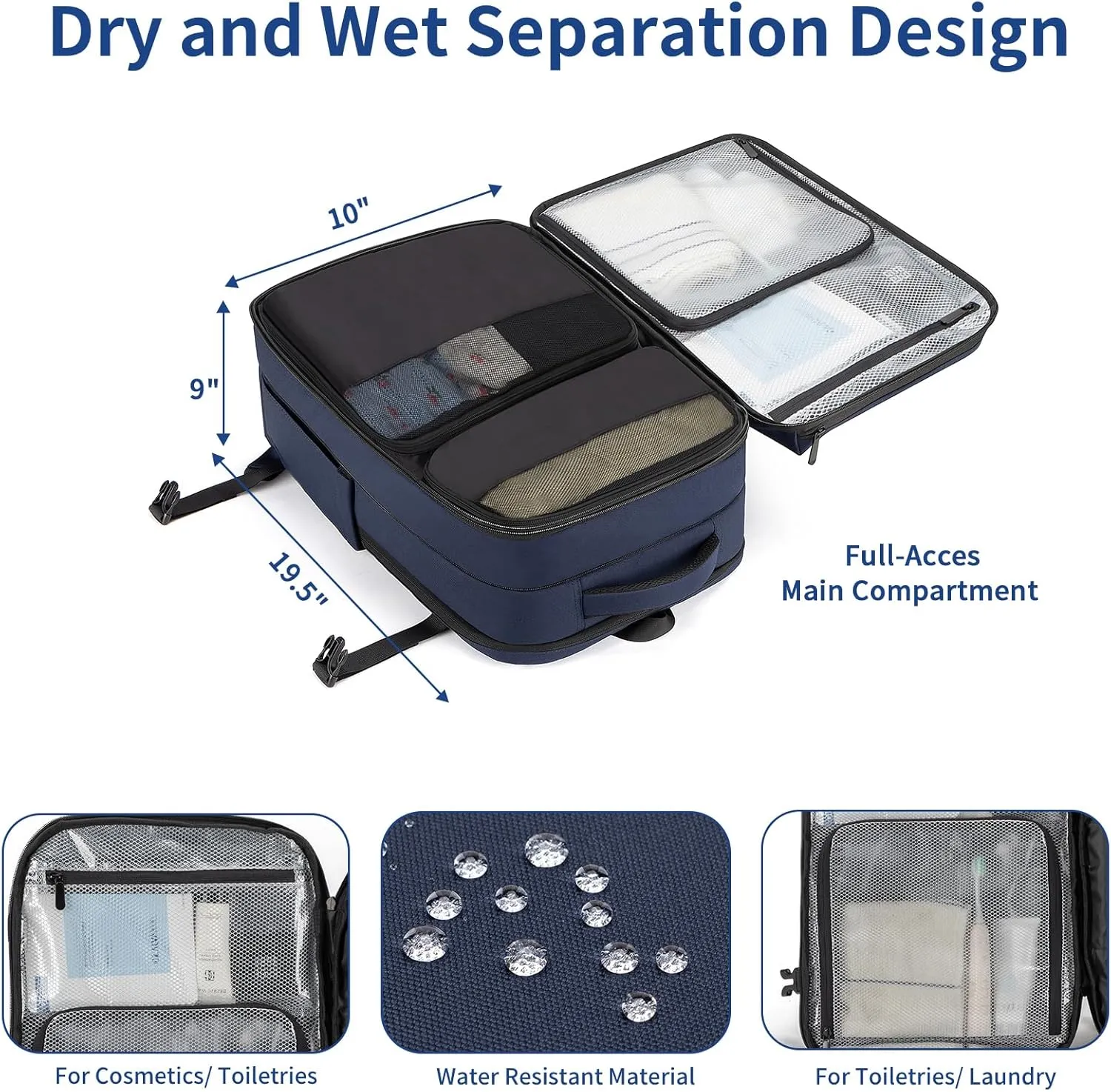 RDTGO Extra Large Travel Backpack for Men and Women, Navy, 17-Inch Laptop Backpack with 4 Packing Cubes, Waterproof and Organized