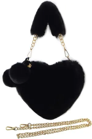 Rejolly Furry Purse for Girls Heart Shaped Fluffy Faux Fur Handbag for Women Soft Small Shoulder Bag Clutch Purse