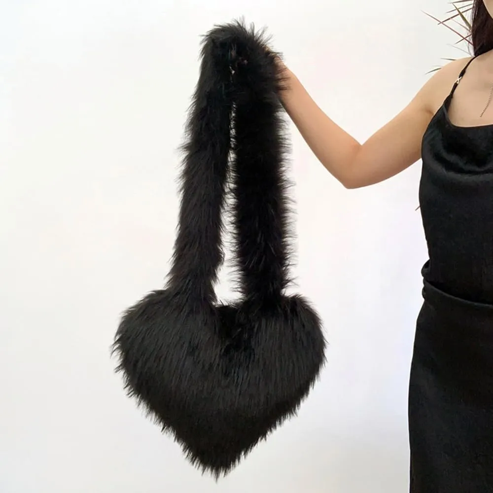 Rejolly Heart Shaped Furry Purse for Women Large Soft Shoulder Bag Fluffy Faux Fur Trendy Y2K Girls Handbag