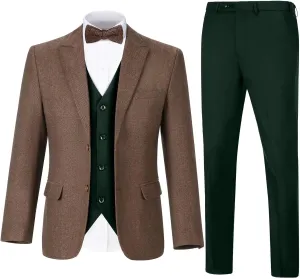 Retro 3 Piece Suit Tweed Herringbone Suit Jacket 2 Button Slim Fit Groom Men Formal Suit Vest Dress Pants Prom Tuxedo