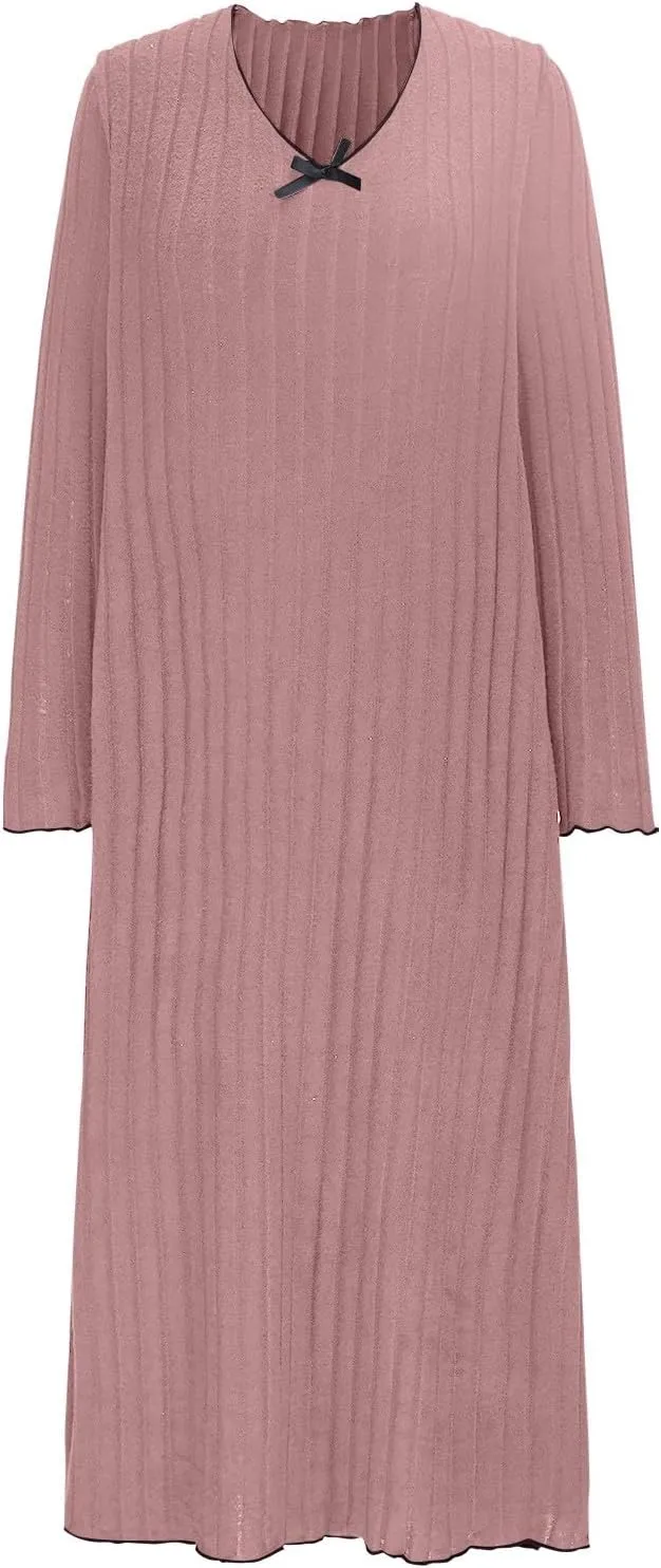 Ribbed Knit Dress for Women 2025 Trendy V Neck Long Sleeve Bodycon Midi Dresses Plus Size Fashion Comfy Slim Dress