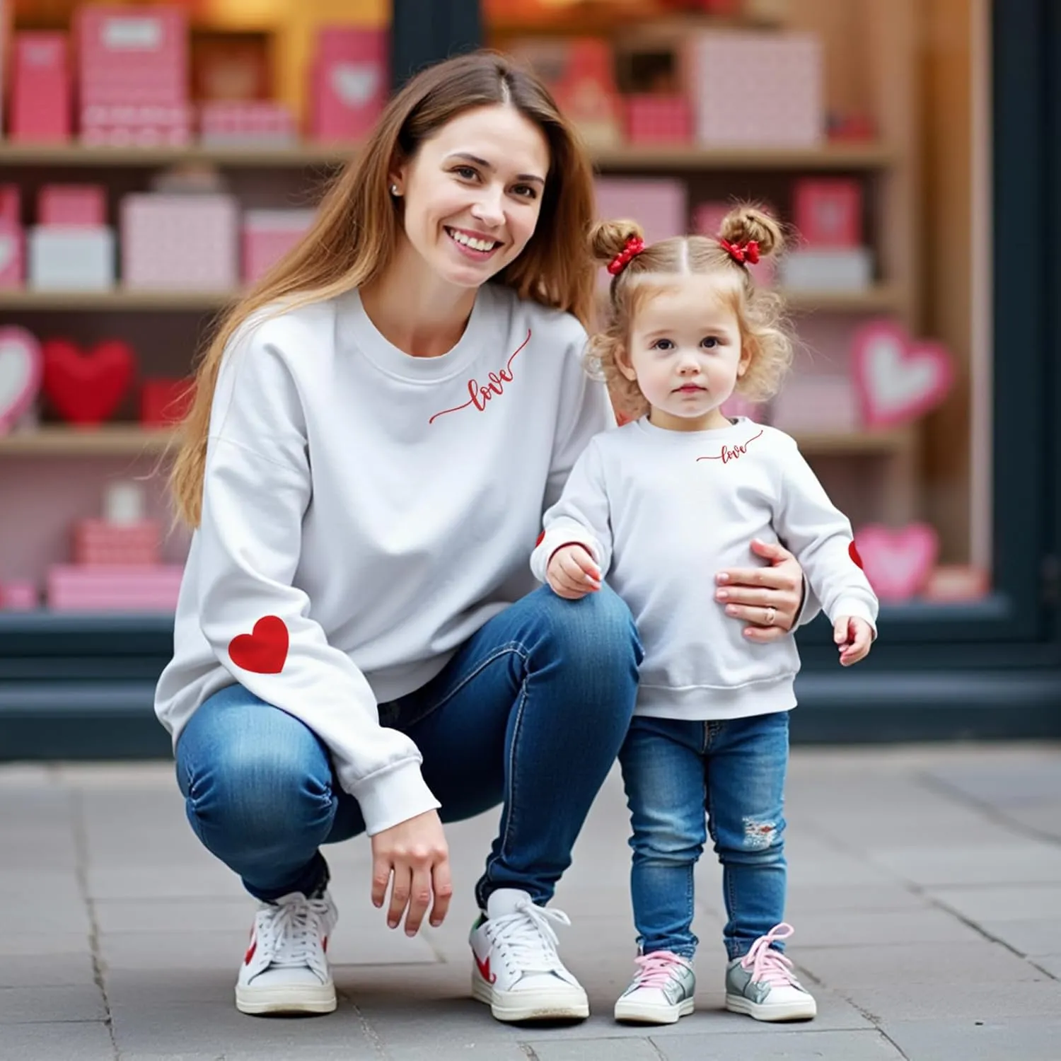Ritatte Mommy and Me Valentine's Outfit Love Heart Graphic Family Matching Sweatshirt Crewneck Long Sleeve Pullover Top