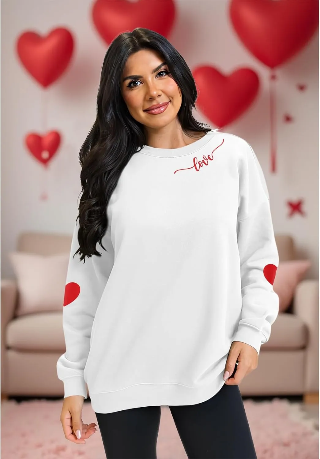 Ritatte Mommy and Me Valentine's Outfit Love Heart Graphic Family Matching Sweatshirt Crewneck Long Sleeve Pullover Top