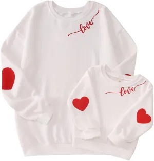 Ritatte Mommy and Me Valentine's Outfit Love Heart Graphic Family Matching Sweatshirt Crewneck Long Sleeve Pullover Top
