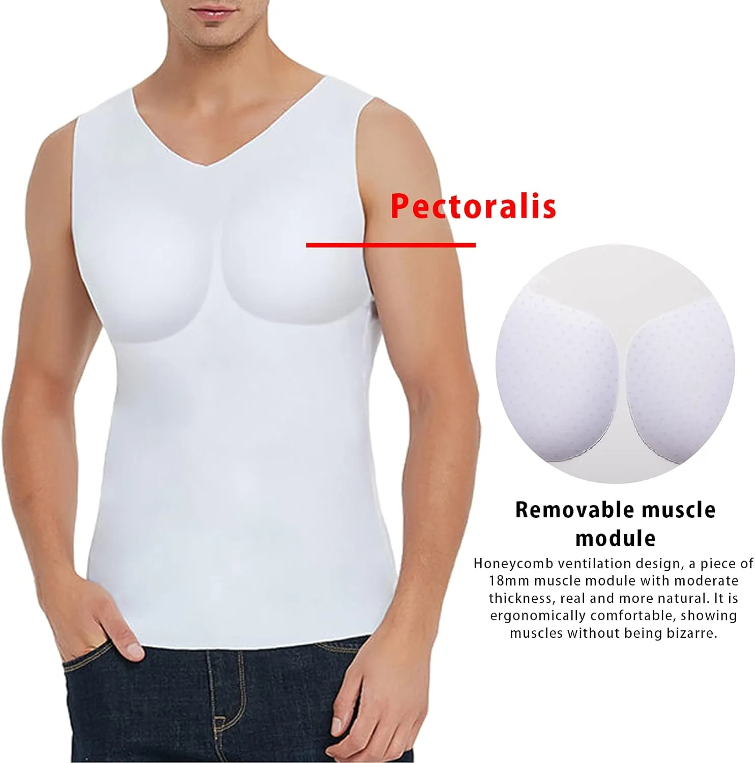 Rosie Invisible Simulation Fake Chest Underwear Men Fake Muscle Tank Top Sleeveless Bottoming Shirt