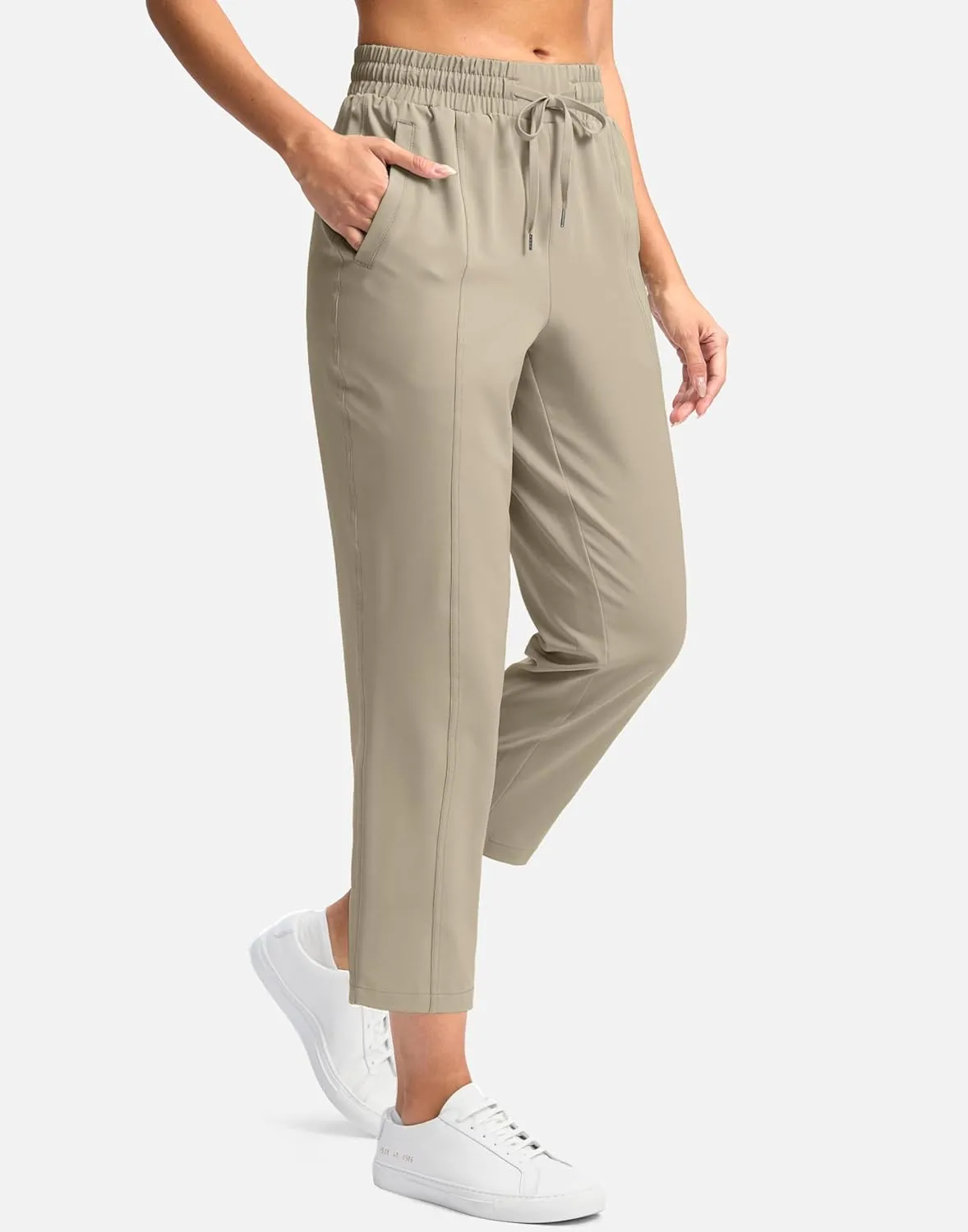SANTINY Women's Lightweght Pants with Pockets 7/8 High Waisted Stretch Ankle Pants for Women Golf Travel Athletic Casual