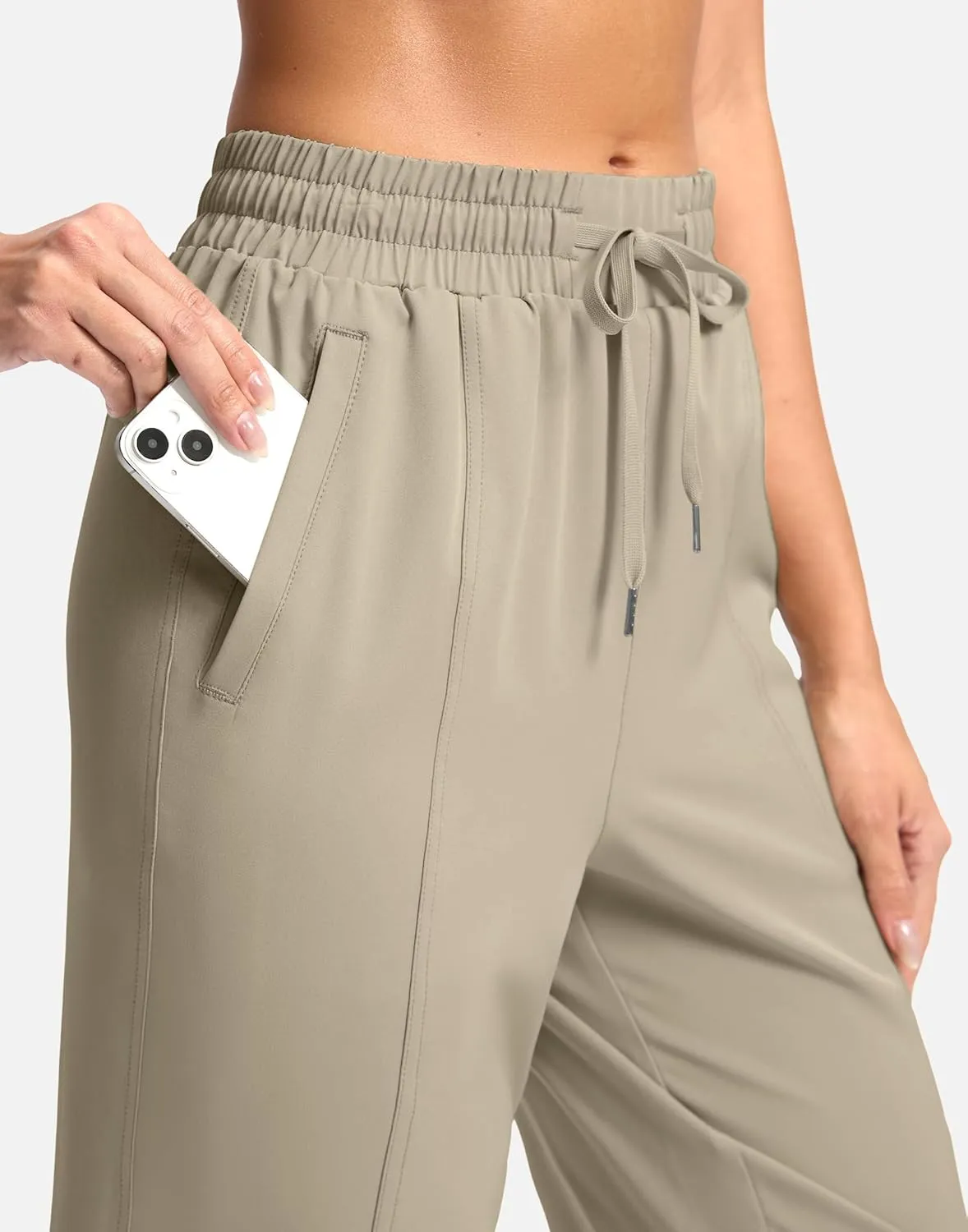 SANTINY Women's Lightweght Pants with Pockets 7/8 High Waisted Stretch Ankle Pants for Women Golf Travel Athletic Casual