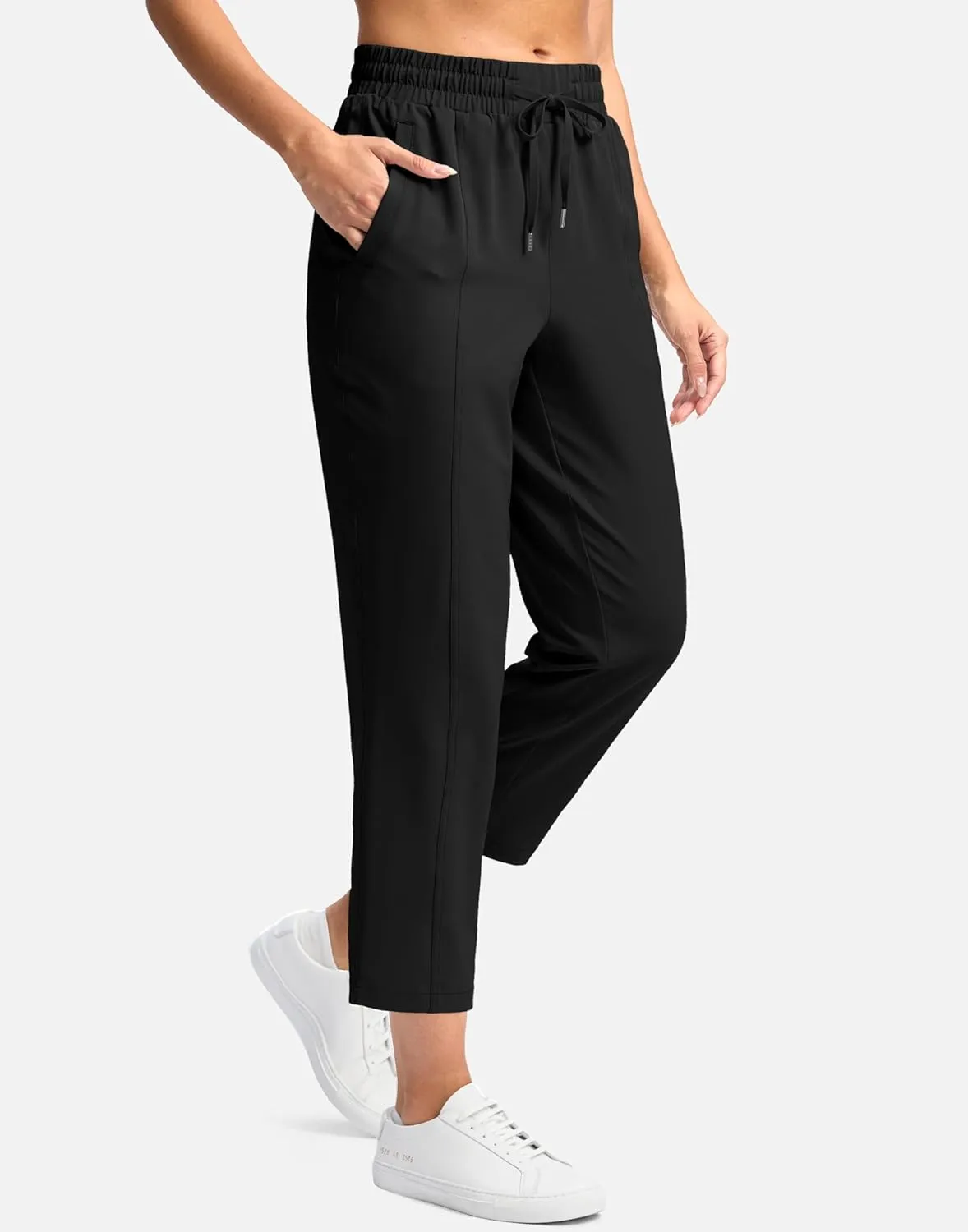 SANTINY Women's Lightweght Pants with Pockets 7/8 High Waisted Stretch Ankle Pants for Women Golf Travel Athletic Casual