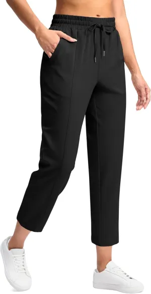 SANTINY Women's Lightweght Pants with Pockets 7/8 High Waisted Stretch Ankle Pants for Women Golf Travel Athletic Casual