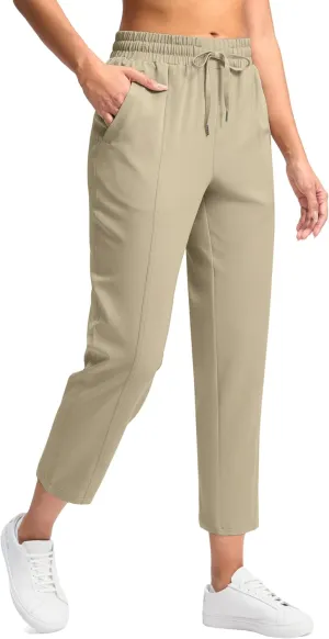 SANTINY Women's Lightweght Pants with Pockets 7/8 High Waisted Stretch Ankle Pants for Women Golf Travel Athletic Casual