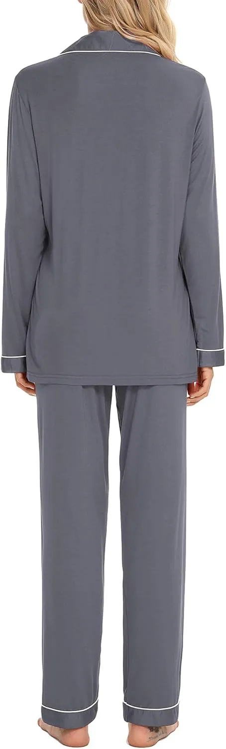 Senert Pajamas Set For Women Long Sleeve Sleepwear Soft Button Down Shirt with Long Pants Pj Lounge Sets S-XXL