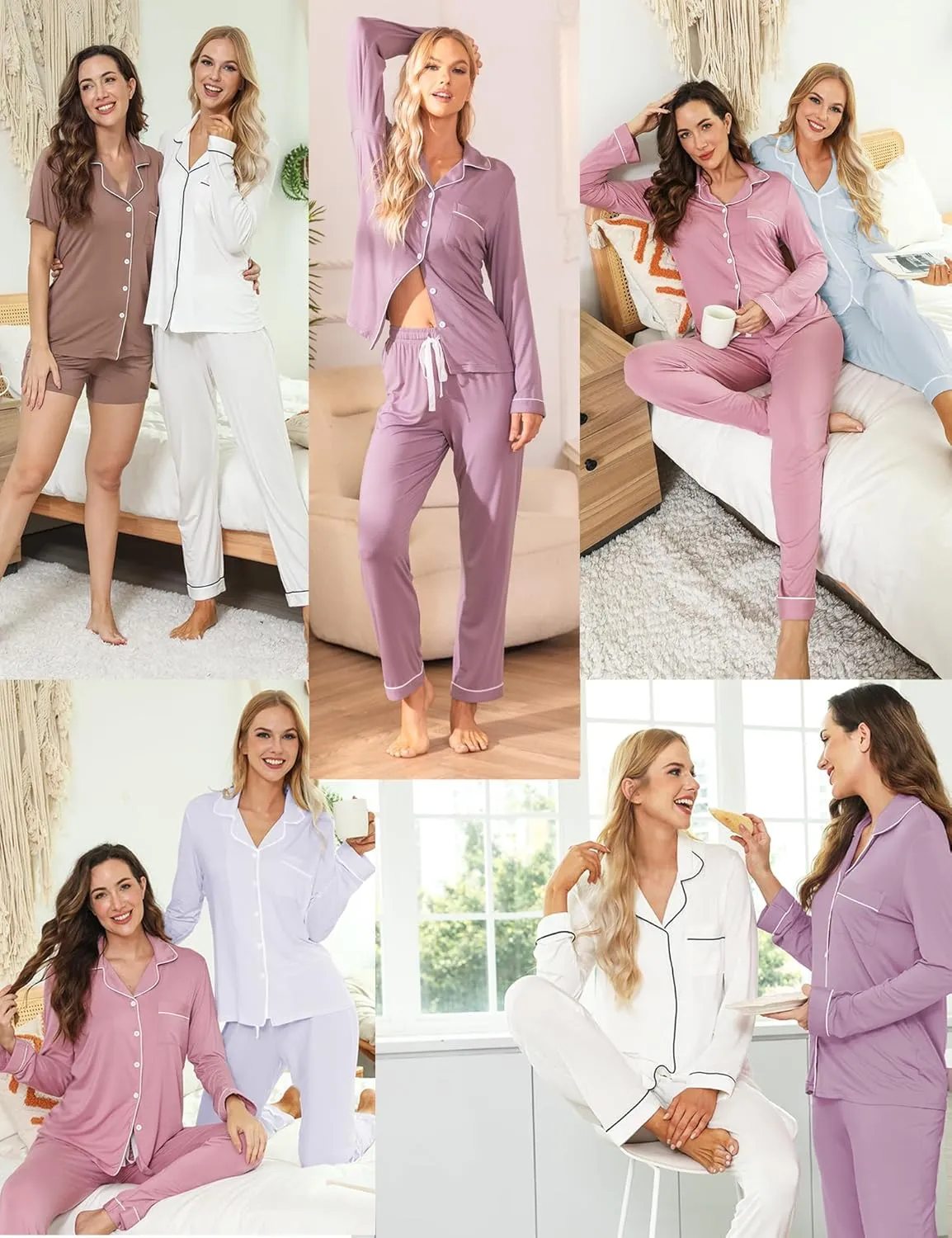 Senert Pajamas Set For Women Long Sleeve Sleepwear Soft Button Down Shirt with Long Pants Pj Lounge Sets S-XXL