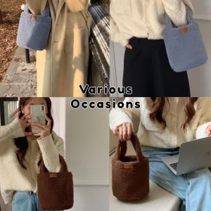 Sherpa Bucket Bag for Women Girls Furry Purse Handbags Fluffy Fuzzy Aesthetic Small Shoulder Bag for Autumn Winter