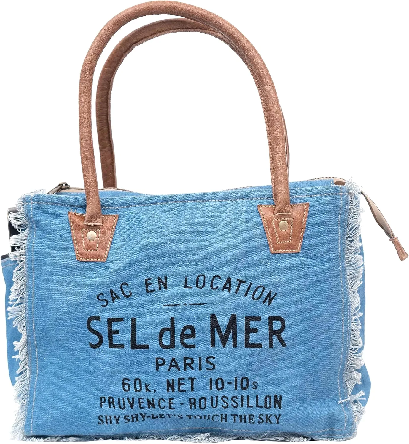 Shy Shy Bags Sel De Mer Canvas & Cowhide Tote Bag - Upcycled Radiant Leather Hand Bag