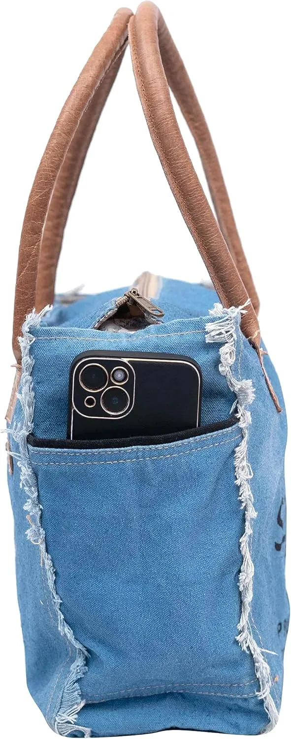 Shy Shy Bags Sel De Mer Canvas & Cowhide Tote Bag - Upcycled Radiant Leather Hand Bag