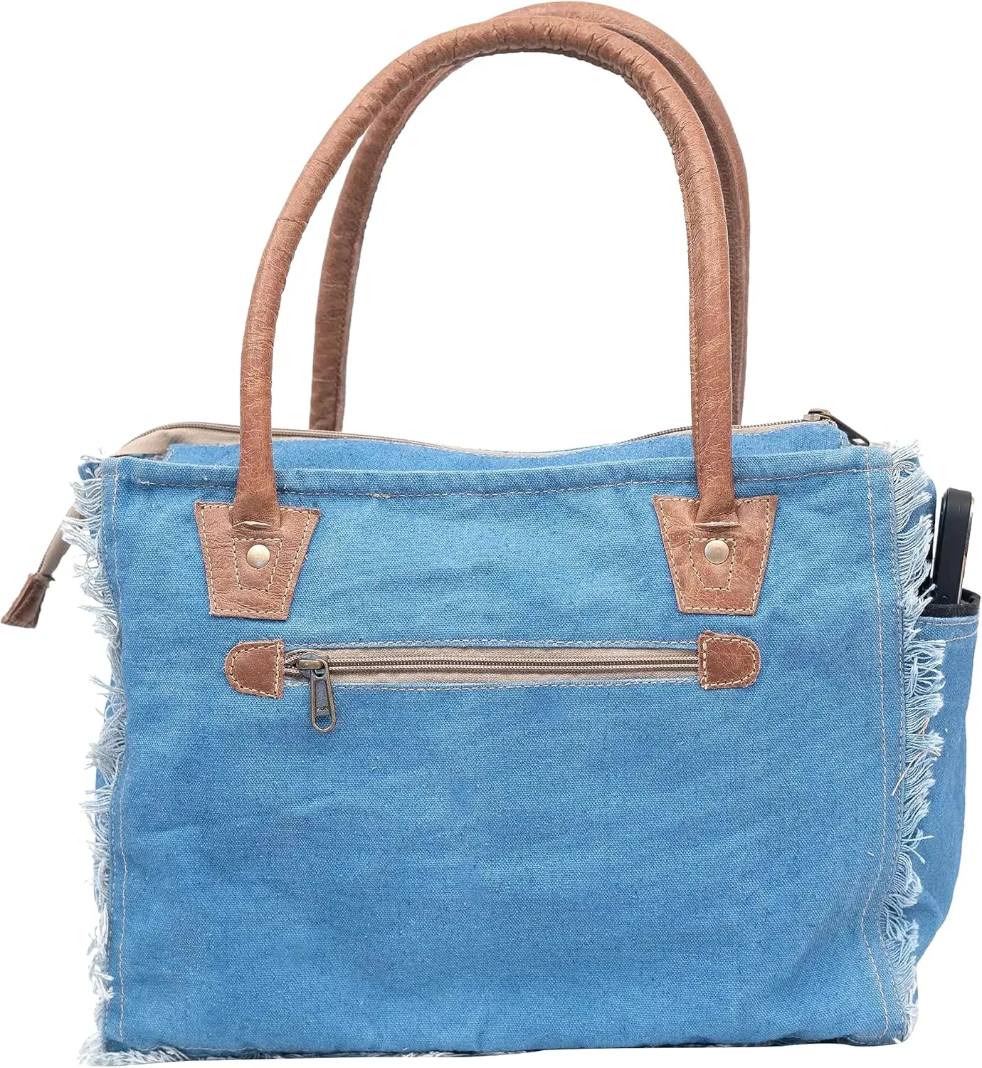 Shy Shy Bags Sel De Mer Canvas & Cowhide Tote Bag - Upcycled Radiant Leather Hand Bag