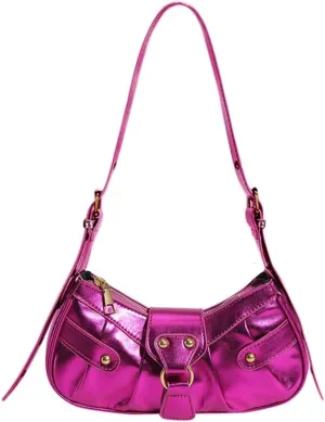 Silver Crossbody Purse Y2K Metallic Shoulder Bags for Women Leather Punk Saddle Hobo Purses