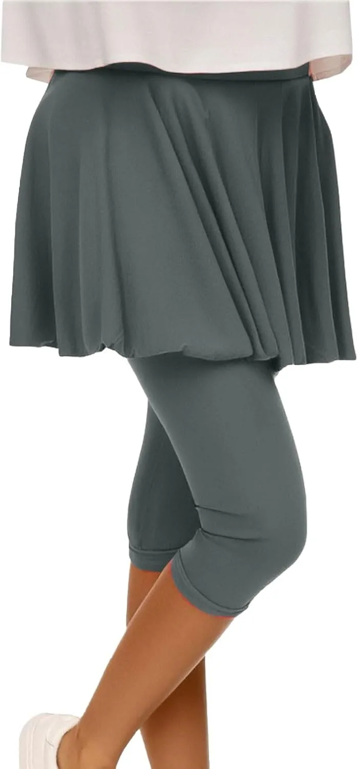 Skirted Leggings for Women 2025 Athletic Tennis Golf Skorts Capris Elastic Waist Workout Gym Yoga Legging with Skirt