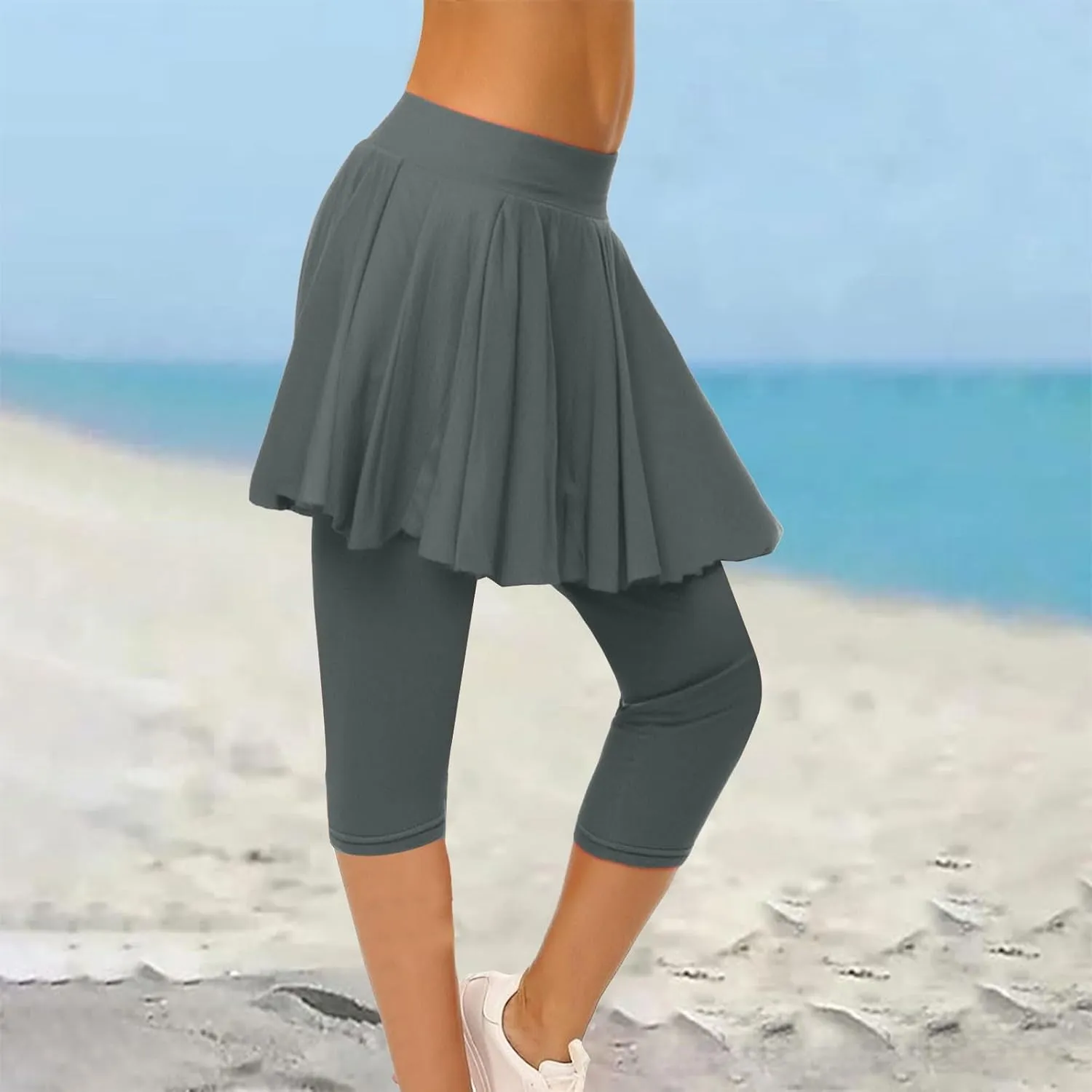 Skirted Leggings for Women 2025 Athletic Tennis Golf Skorts Capris Elastic Waist Workout Gym Yoga Legging with Skirt