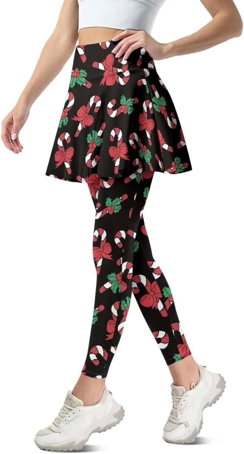 Skirted Yoga Leggings for Women Plus Size High Waist Tummy Control Skirted Leggings for Women with Pockets XS-3XL