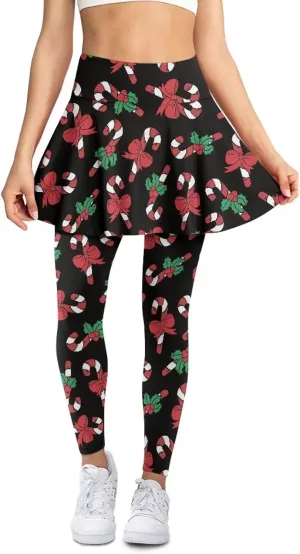 Skirted Yoga Leggings for Women Plus Size High Waist Tummy Control Skirted Leggings for Women with Pockets XS-3XL