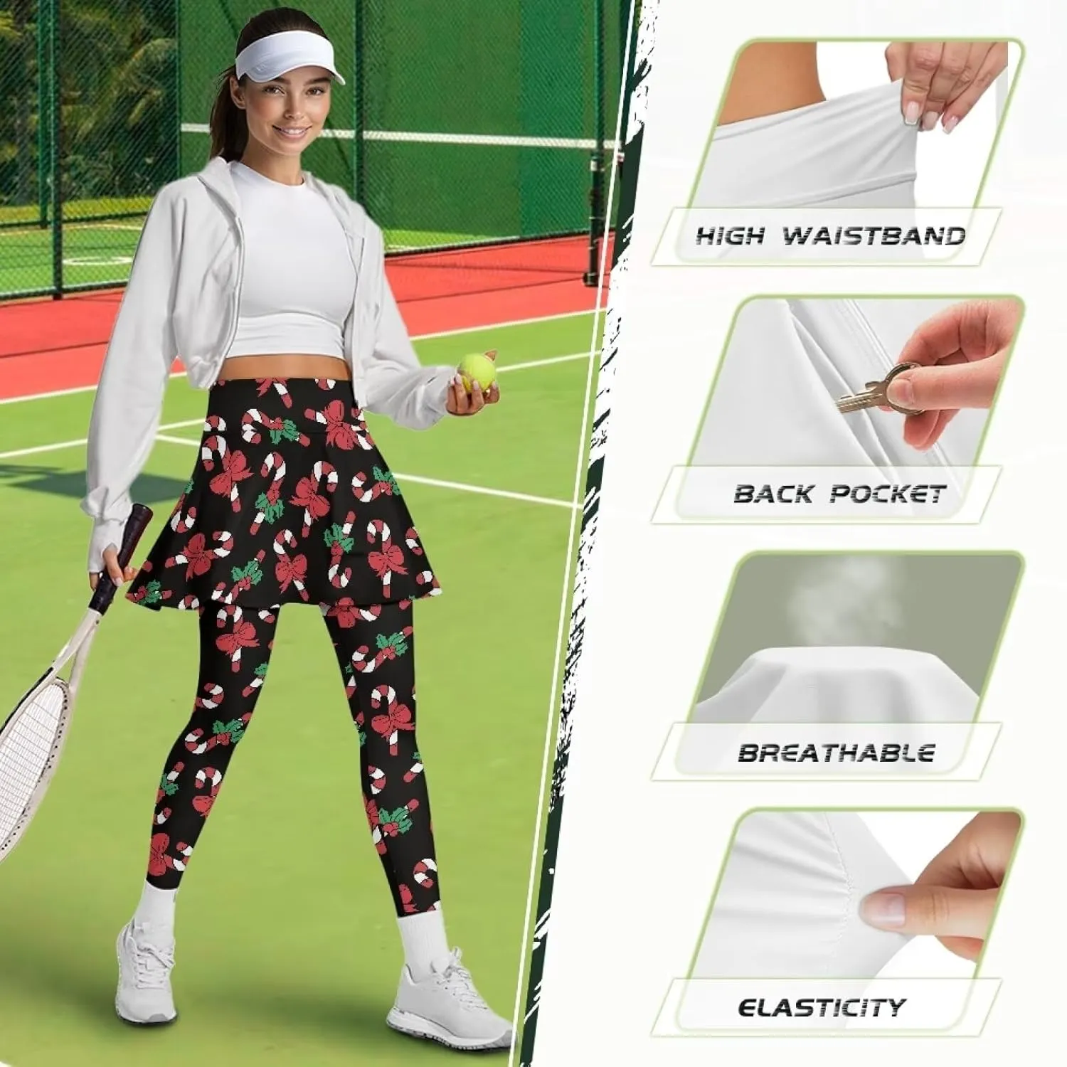Skirted Yoga Leggings for Women Plus Size High Waist Tummy Control Skirted Leggings for Women with Pockets XS-3XL