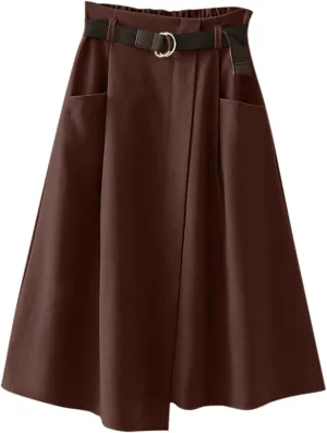 Skirts for Women Trendy Ruffle Layered Pleated Skirts Solid Ankle Length Midi Skirt Elastic Waistband for Women