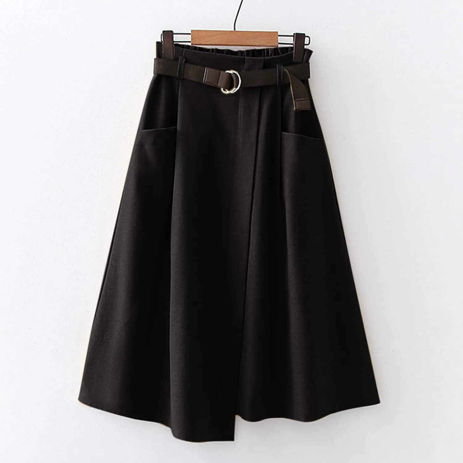 Skirts for Women Trendy Ruffle Layered Pleated Skirts Solid Ankle Length Midi Skirt Elastic Waistband for Women