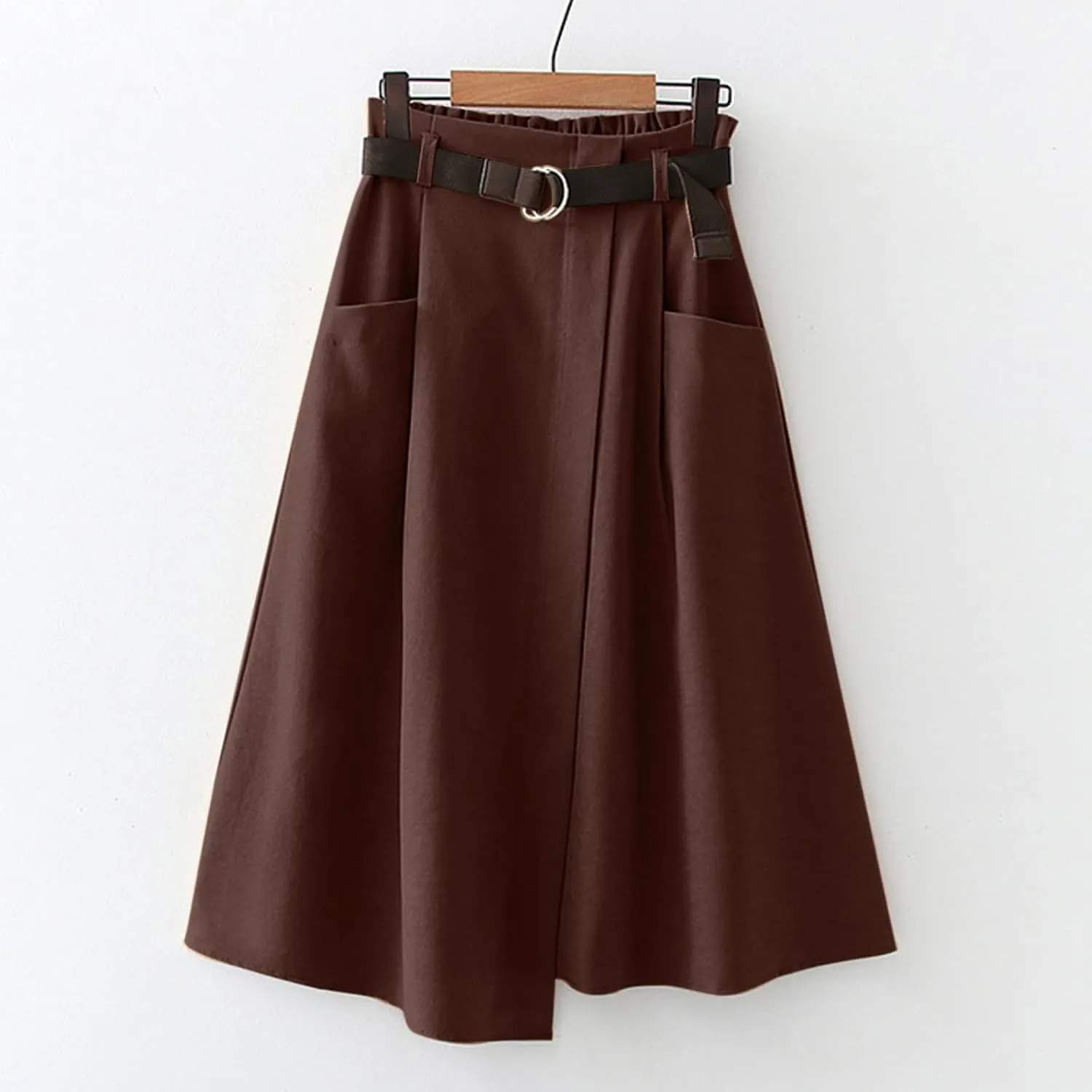 Skirts for Women Trendy Ruffle Layered Pleated Skirts Solid Ankle Length Midi Skirt Elastic Waistband for Women