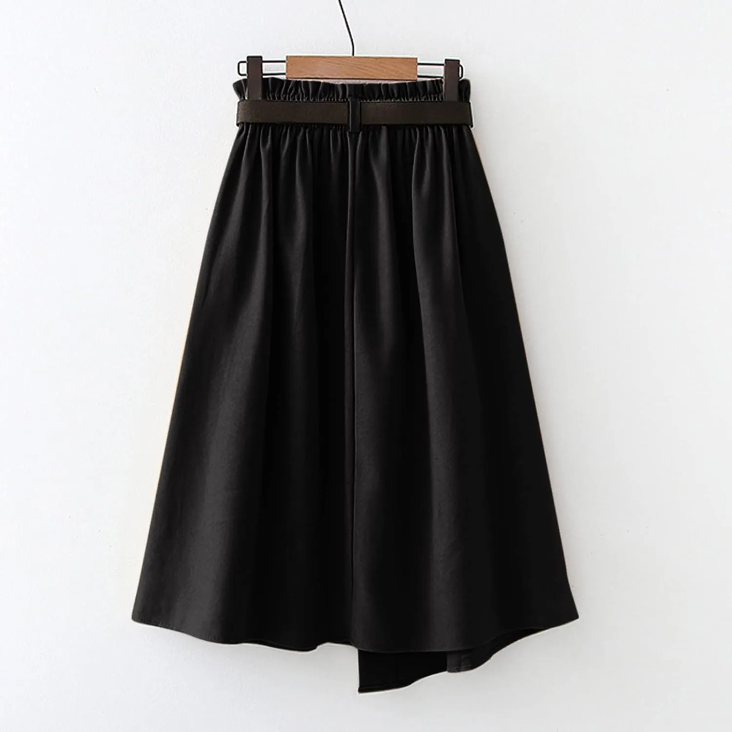 Skirts for Women Trendy Ruffle Layered Pleated Skirts Solid Ankle Length Midi Skirt Elastic Waistband for Women