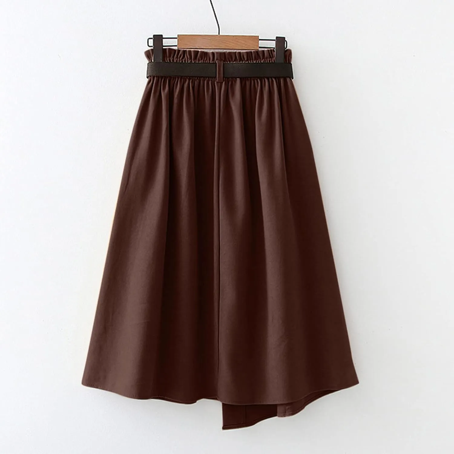 Skirts for Women Trendy Ruffle Layered Pleated Skirts Solid Ankle Length Midi Skirt Elastic Waistband for Women