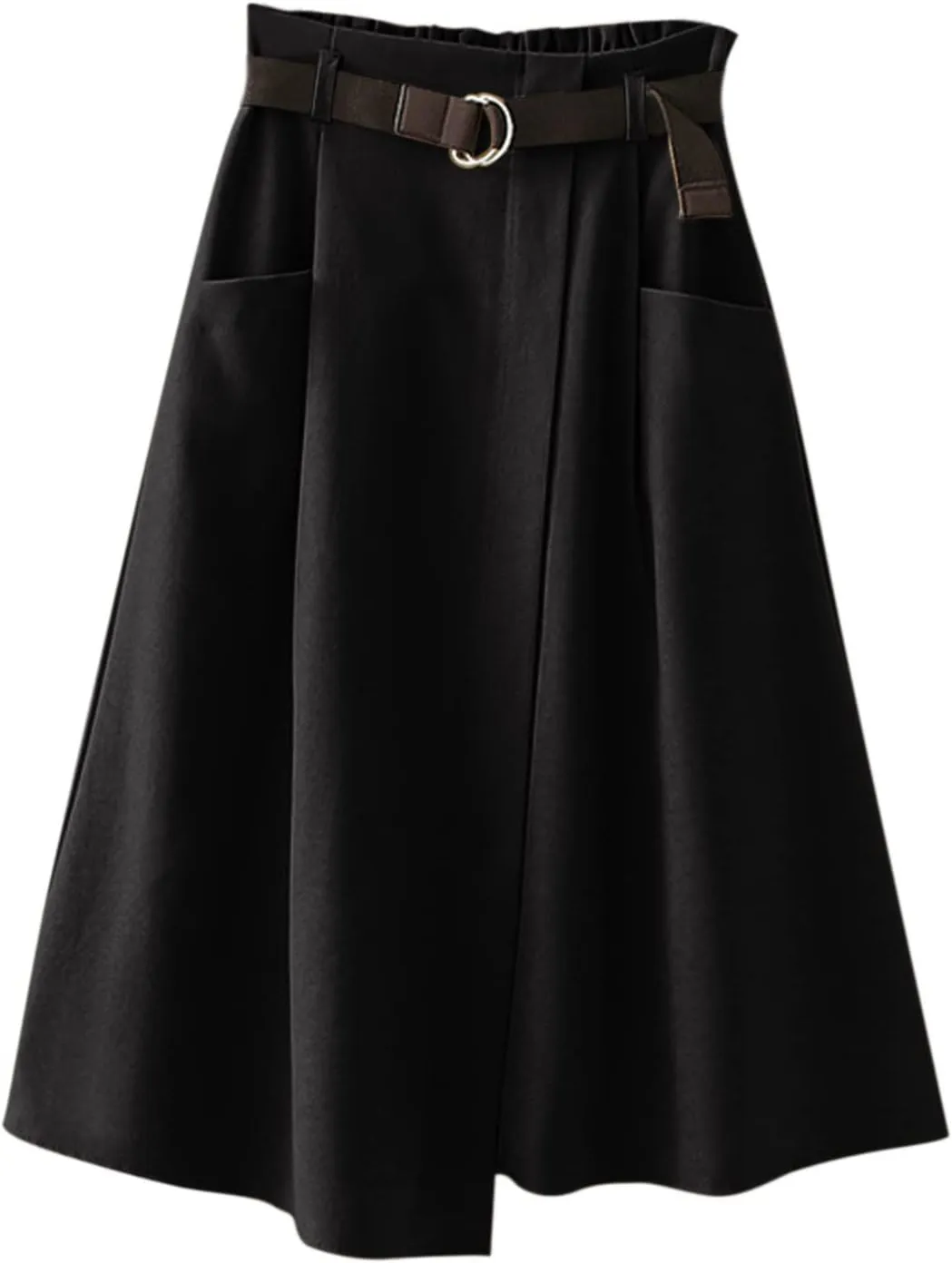 Skirts for Women Trendy Ruffle Layered Pleated Skirts Solid Ankle Length Midi Skirt Elastic Waistband for Women