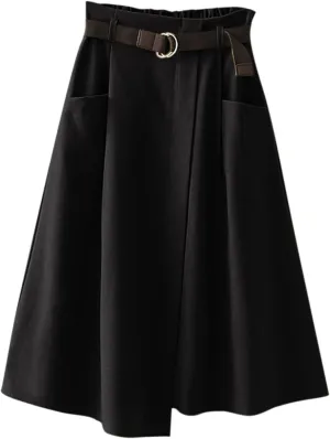 Skirts for Women Trendy Ruffle Layered Pleated Skirts Solid Ankle Length Midi Skirt Elastic Waistband for Women