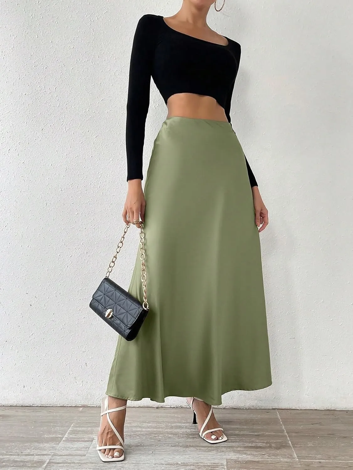 Skirts for Women Trendy Summer 2025 Regular Fit Solid Color Midi Pleated Skirt