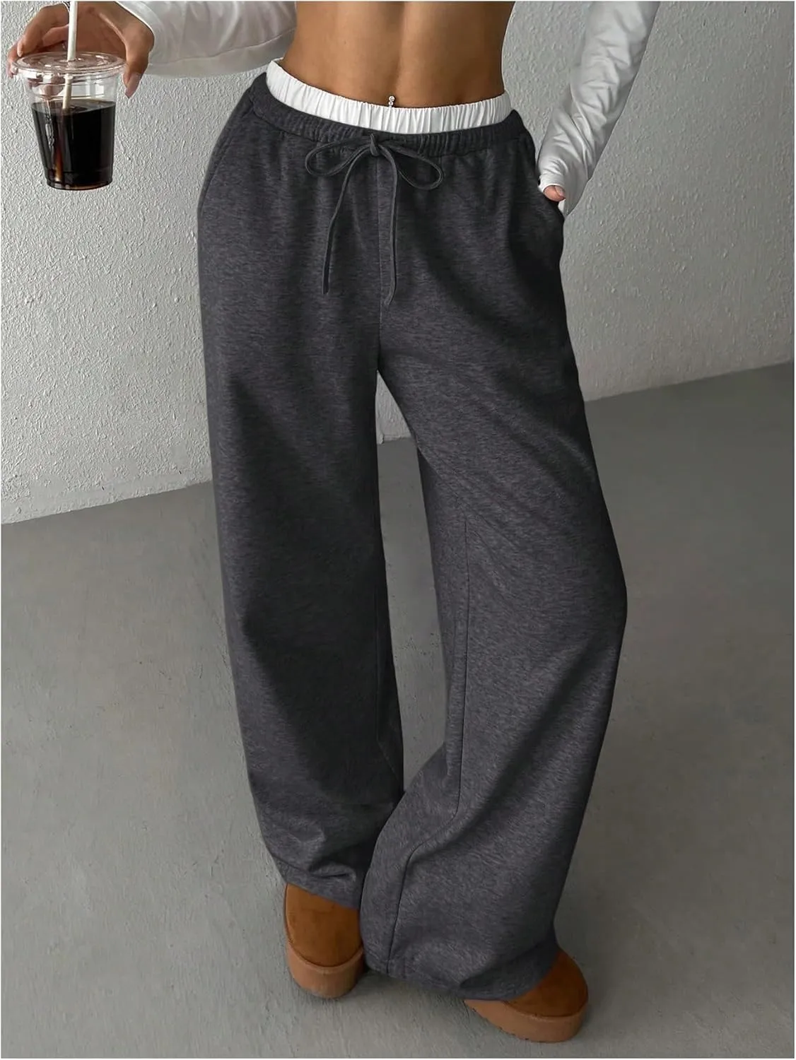 SOLY HUX Girl's Drawstring Waist Baggy Sweatpants Wide Leg Casual Loose Long Pants