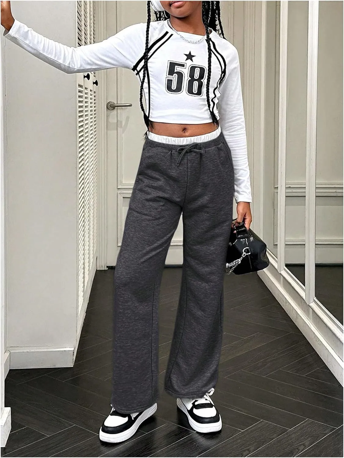 SOLY HUX Girl's Drawstring Waist Baggy Sweatpants Wide Leg Casual Loose Long Pants