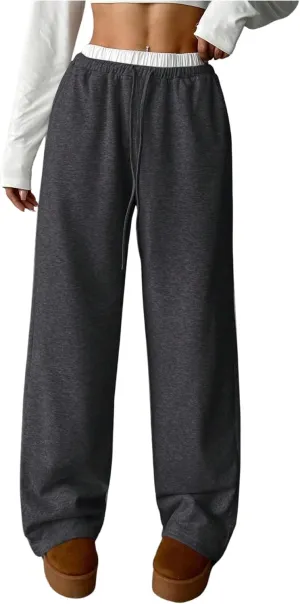SOLY HUX Girl's Drawstring Waist Baggy Sweatpants Wide Leg Casual Loose Long Pants