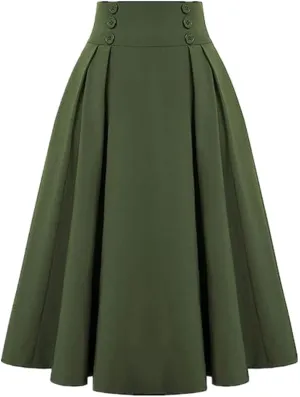 Sorrica Women's Vintage Flared A line Skirt High Waist Pleated Midi Skirt with Pocket