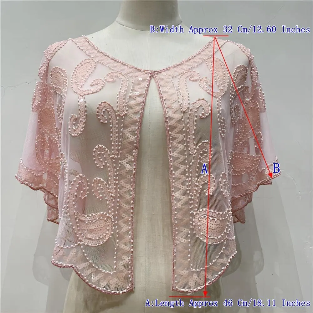 Specell 1920s Shawl Wraps Wedding Bridal Wrap Sequin Beaded Shawl For Evening Dresses Wedding Gatsby Party Harlem Night
