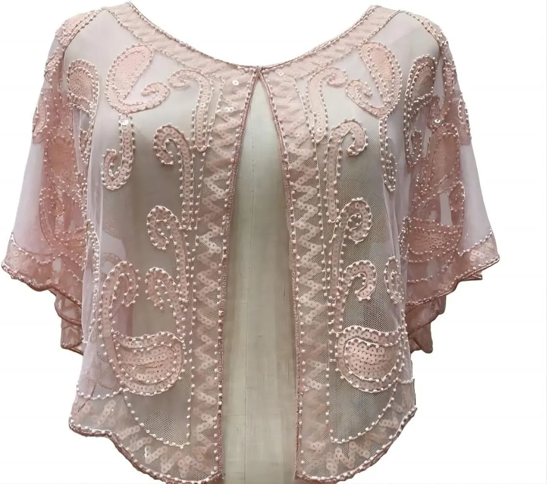 Specell 1920s Shawl Wraps Wedding Bridal Wrap Sequin Beaded Shawl For Evening Dresses Wedding Gatsby Party Harlem Night