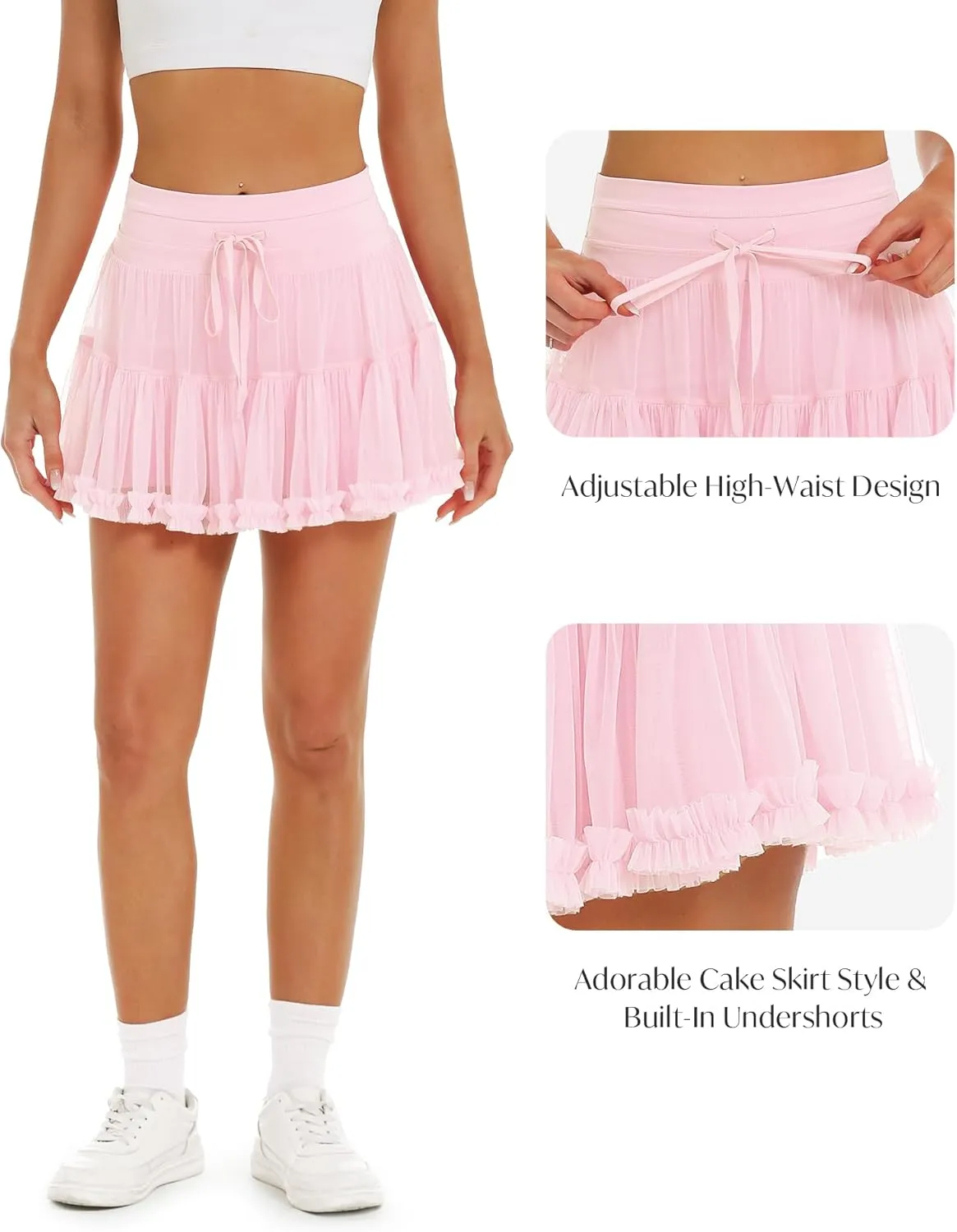 Stelle Women's High Waist Athletic Skorts with Shorts Pockets Ruffle Hem Flowy Skirts Mini Tiered Short Skirt Casual Summer