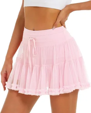 Stelle Women's High Waist Athletic Skorts with Shorts Pockets Ruffle Hem Flowy Skirts Mini Tiered Short Skirt Casual Summer