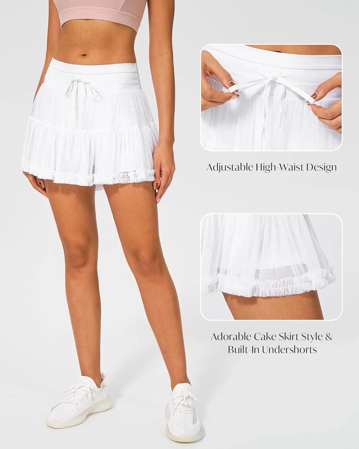 Stelle Women's High Waist Athletic Skorts with Shorts Pockets Ruffle Hem Flowy Skirts Mini Tiered Short Skirt Casual Summer